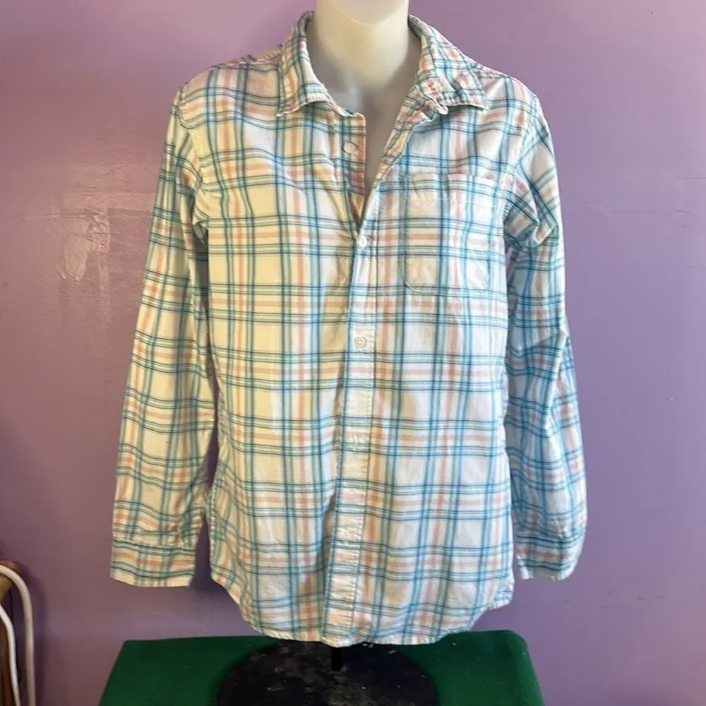 Old Navy Boys XL Plaid Shirt – Blue and White – Button Down Size 14-16